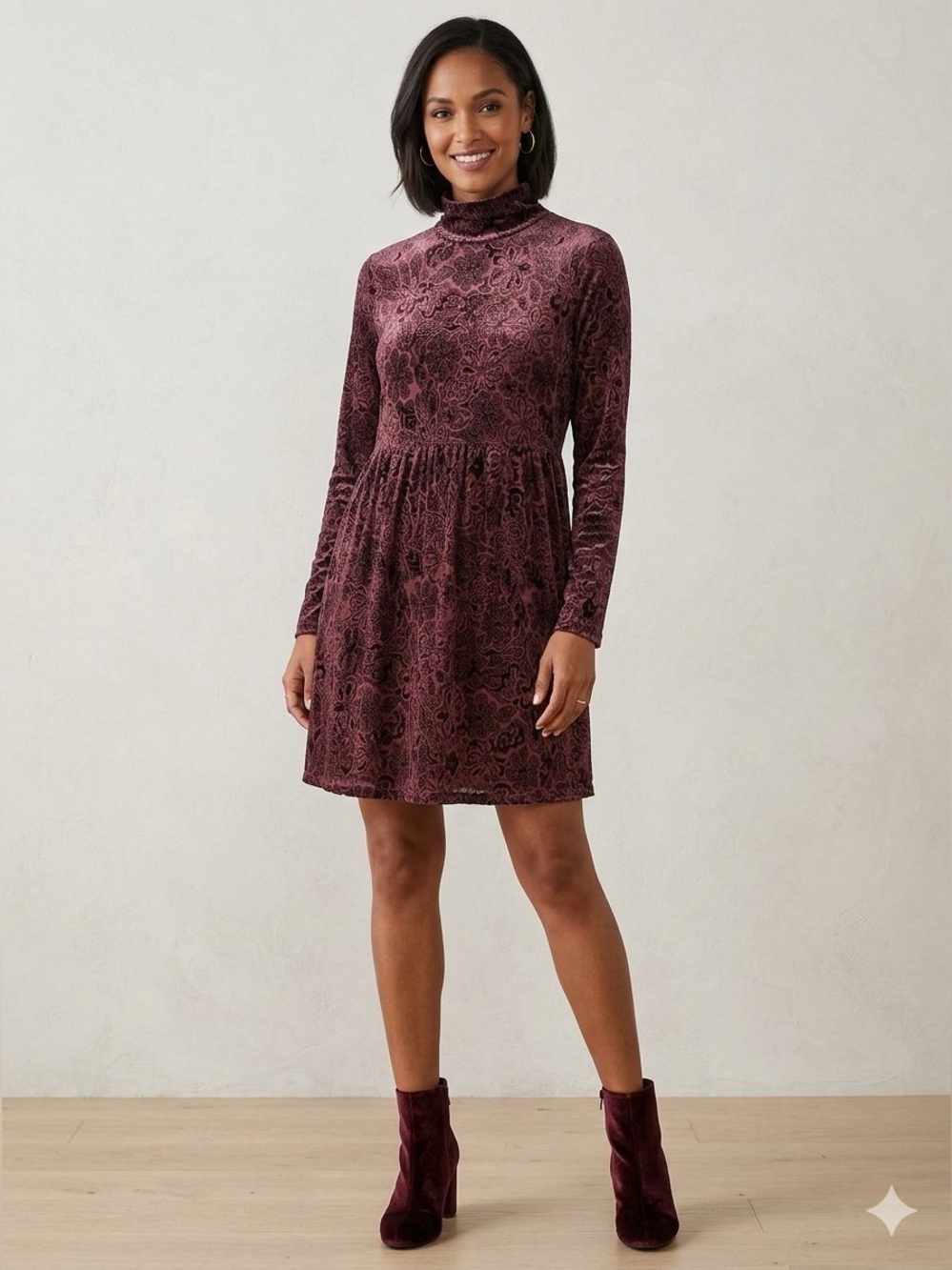 Cut Loose Whimsigoth Dark Romantic Floral Babydoll Mock Neck Viscose Blend Dress